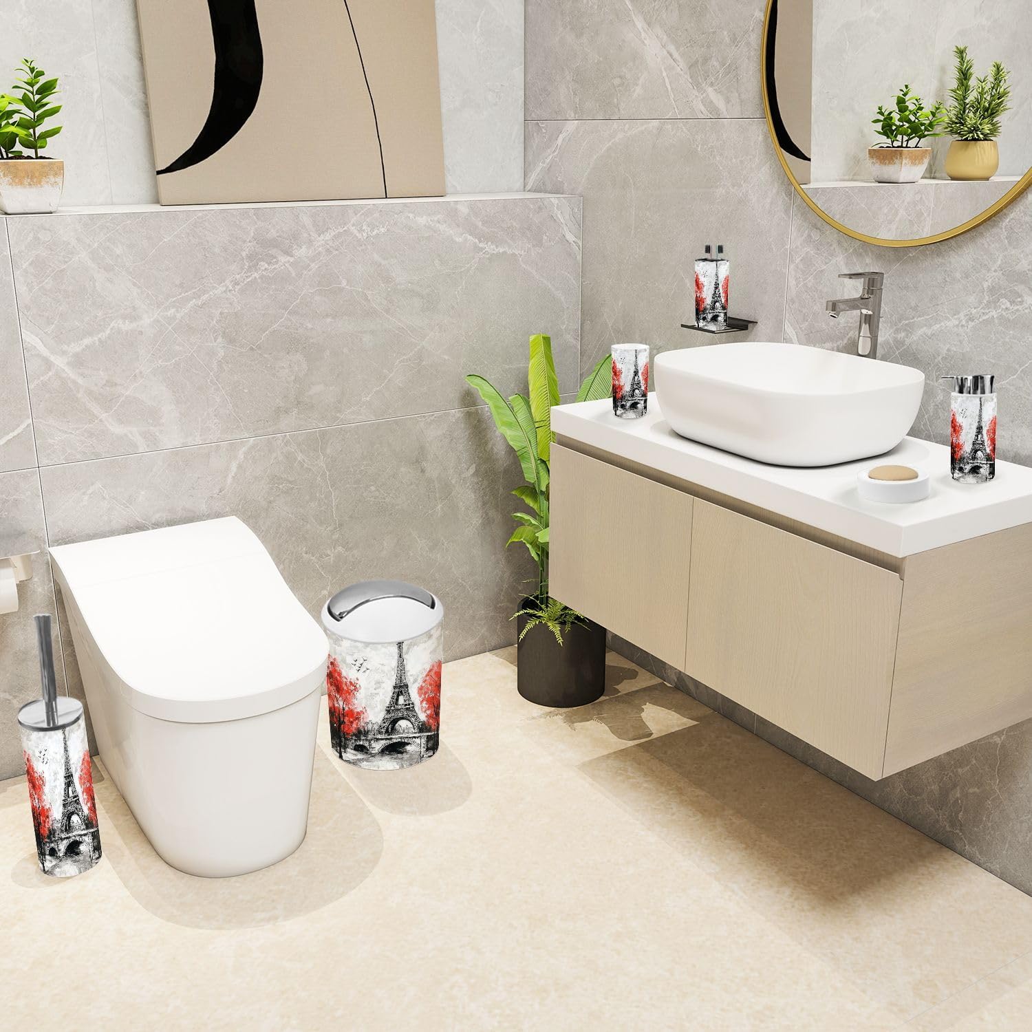 6 Piece Bathroom Accessories Set with Boho Design