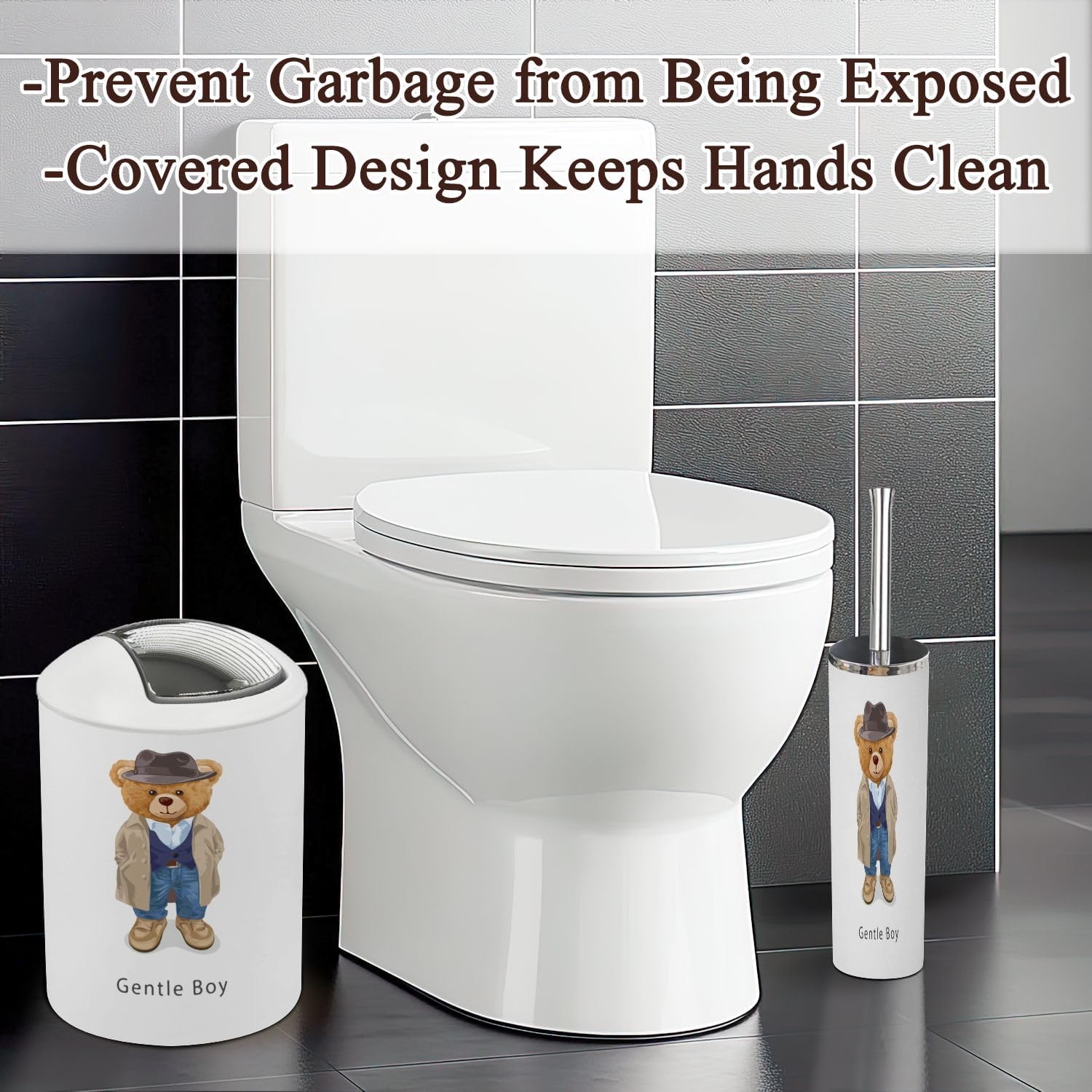 Gentle Boy Slogan Cute Bear Bathroom Accessories Set 6 Pcs