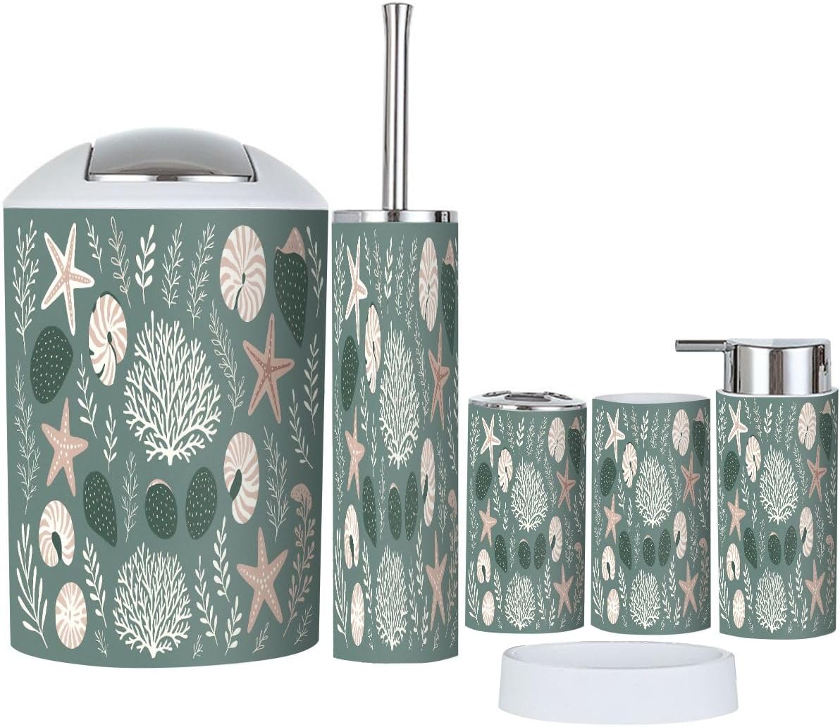 Boho Bathroom Accessory Set 6 Piece Modern Marine Life Design