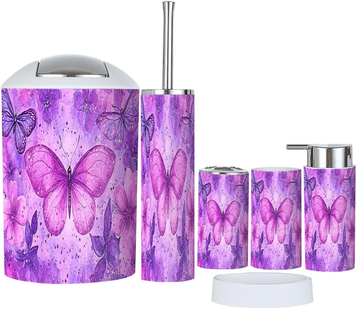 Boho Purple Bathroom Accessory Set 6 Piece 1