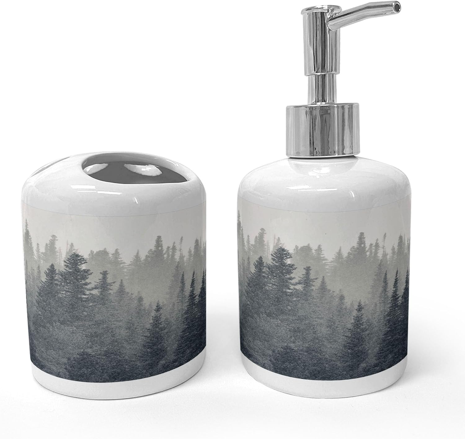 Ambesonne Dark Slate Blue Bathroom Set with Pine Trees Scene