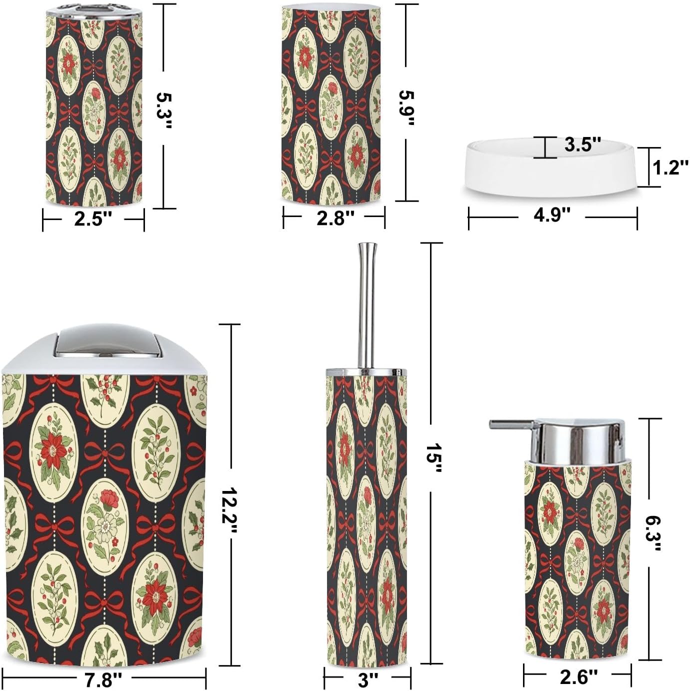 Retro Christmas Floral Cameos Bathroom Accessories Set