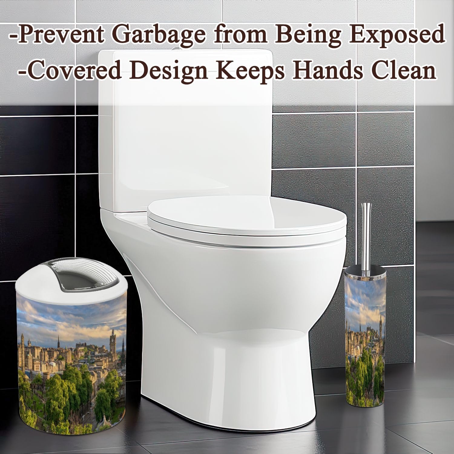 6 Piece Bathroom Accessories Set with Skyline Sunset Design