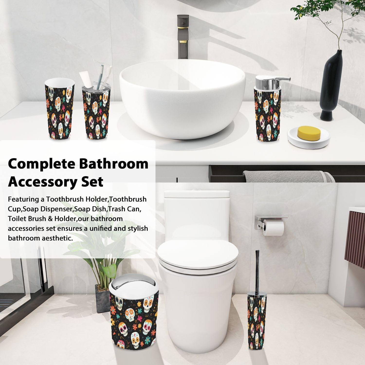 Boho Modern Bathroom Accessory Set 6 Piece