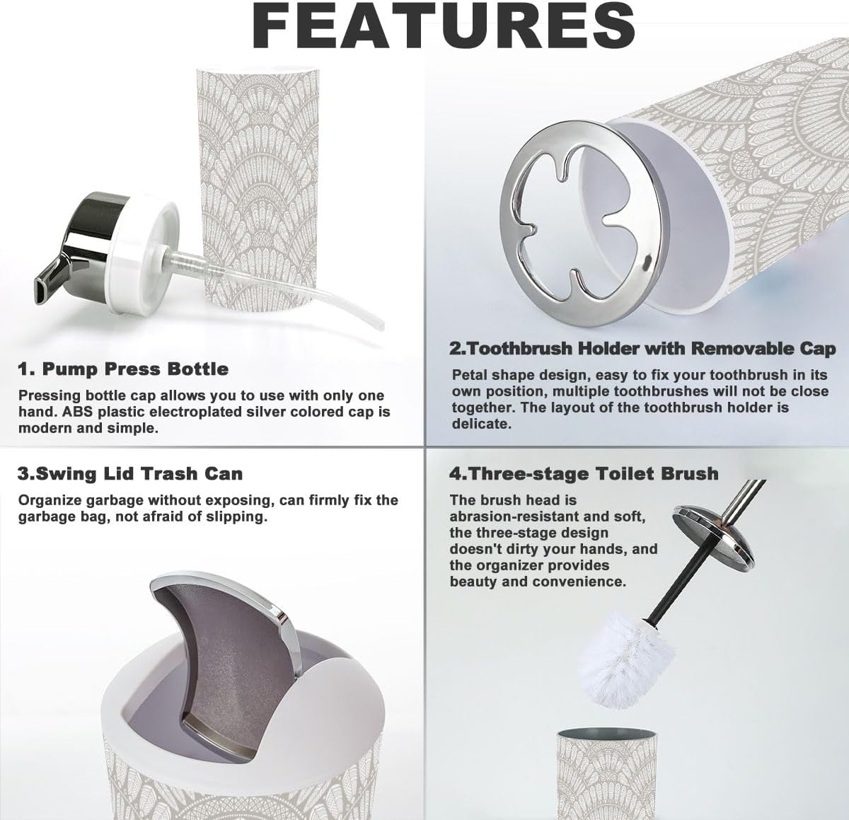 6 Pcs Modern Bathroom Accessories Set with Geometrical Design