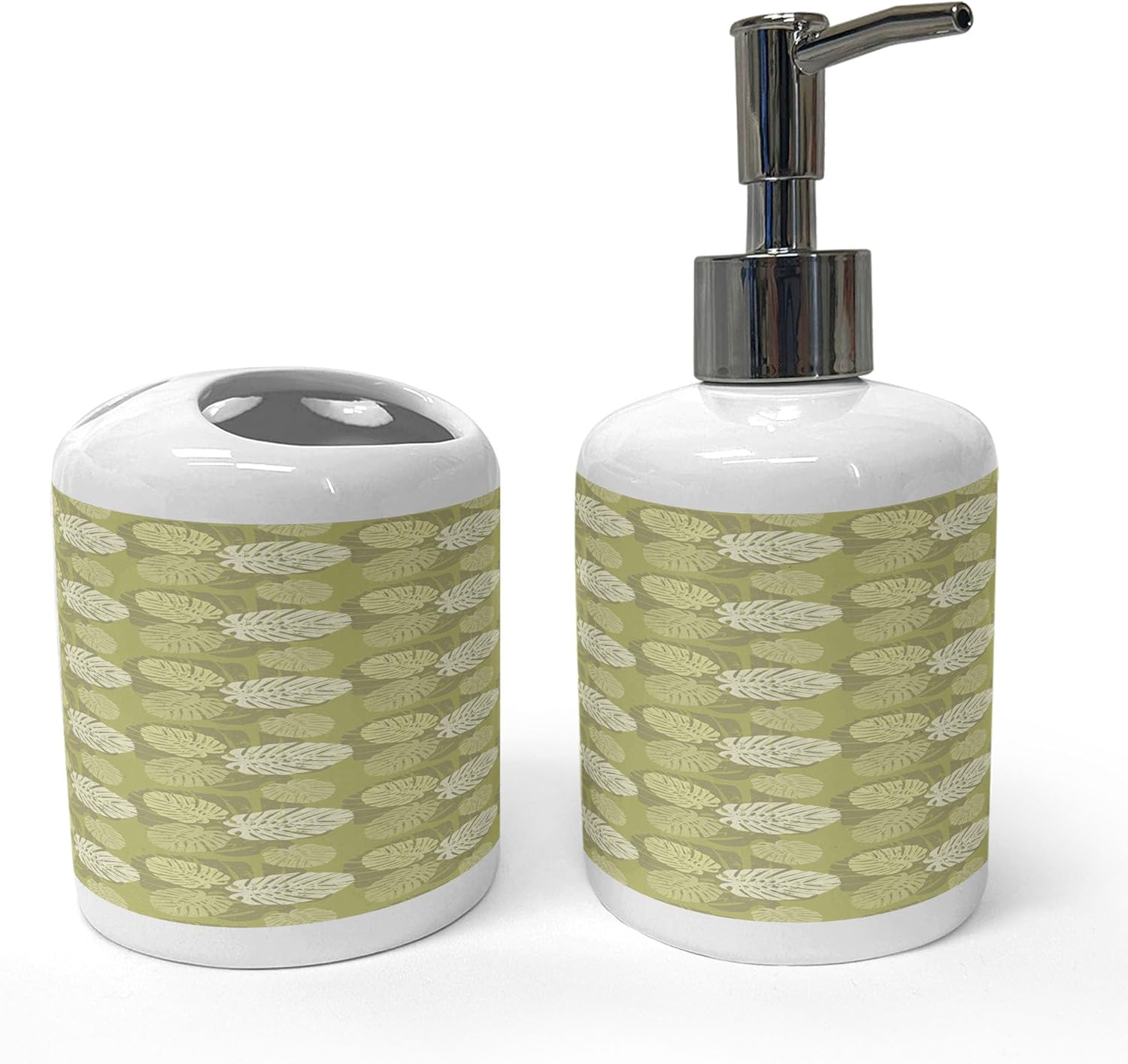 Ambesonne Ceramic Soap Dispenser Toothbrush Holder Set 2 Pcs Jungle Forest Design
