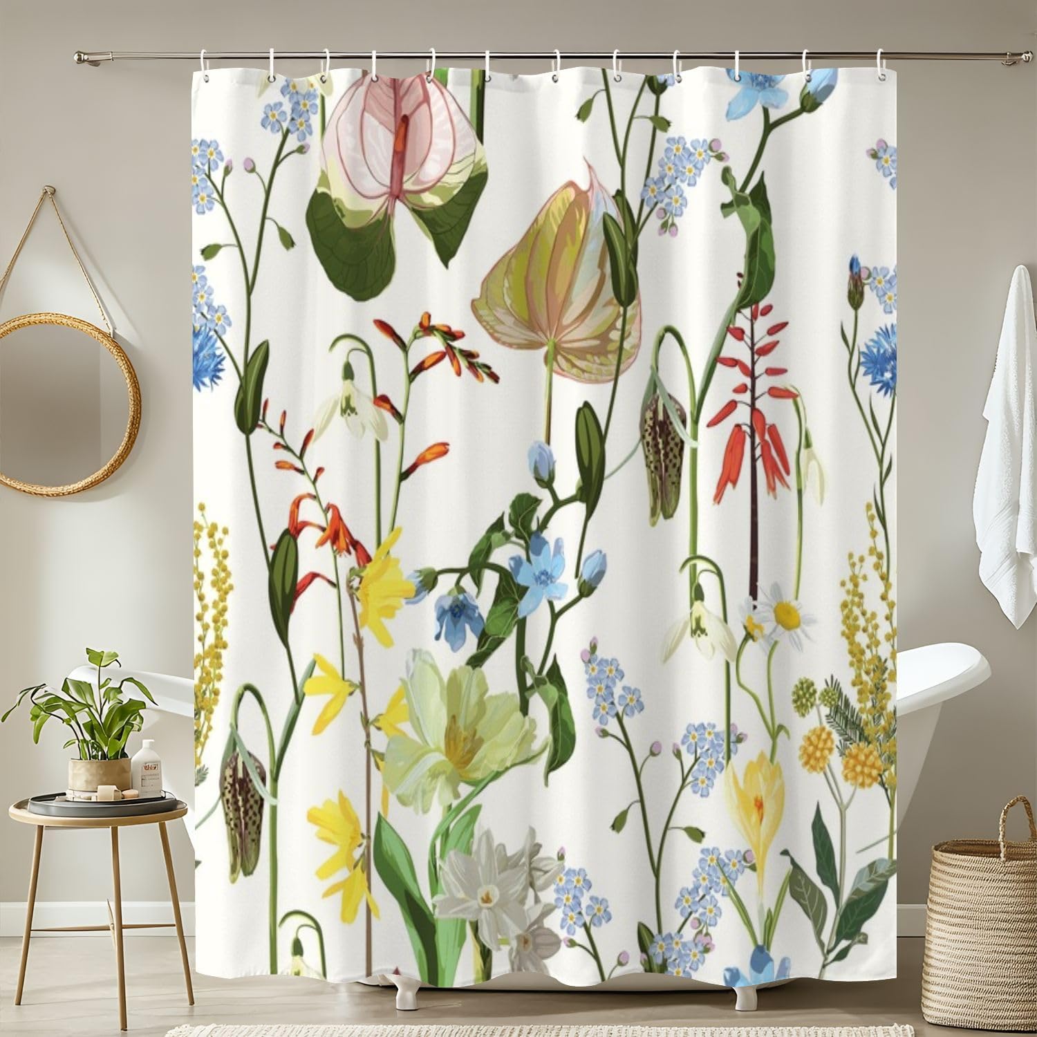 4 Piece Shower Curtain Set with Rugs Mats and Non-Slip Design 1