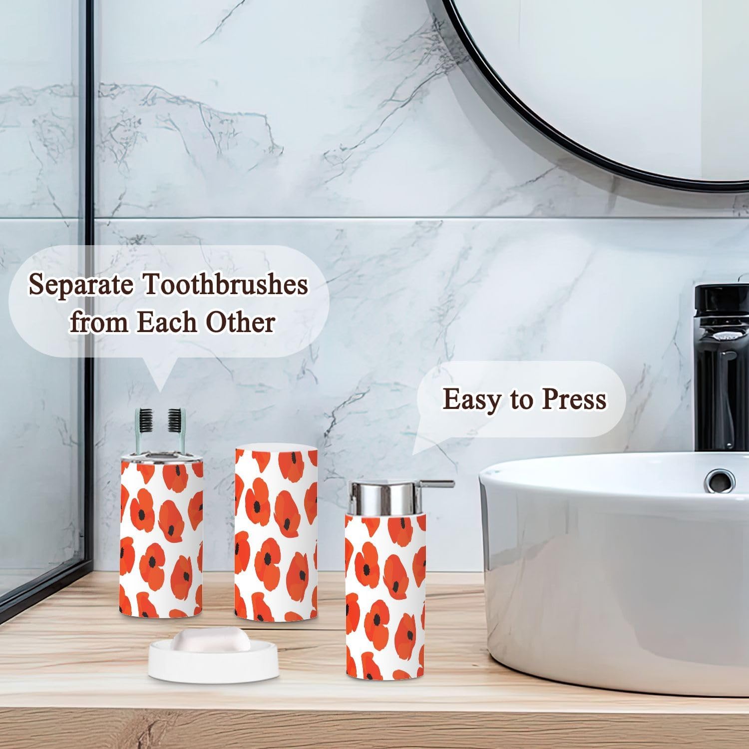 6 Piece Boho Bathroom Accessories Set with Flower Print