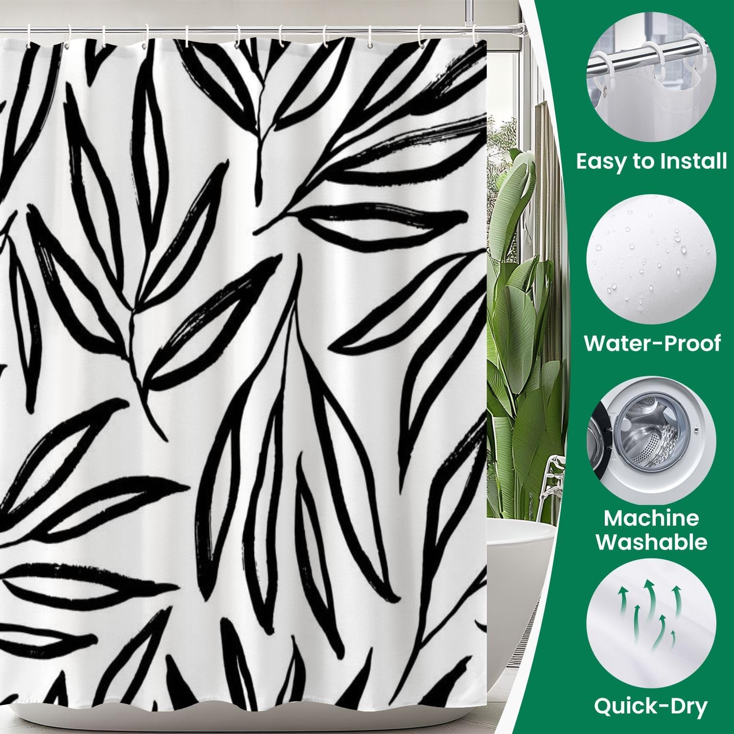 4 Piece Shower Curtain Set with Rugs Mats and Lid Cover