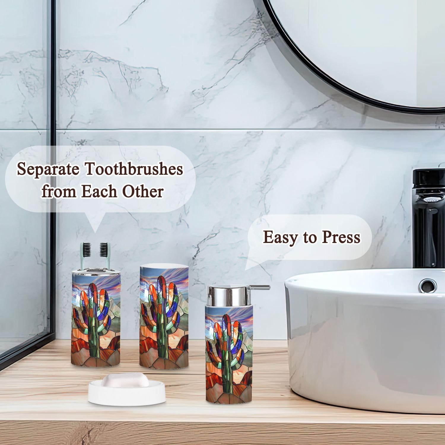 6 Piece Abstract Cactus Bathroom Accessories Set