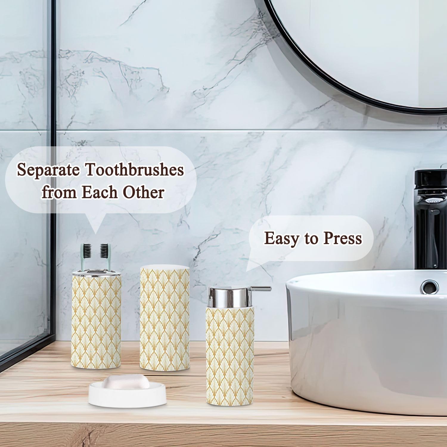 Modern Bathroom 6-Piece Accessories Set with Geometric Design