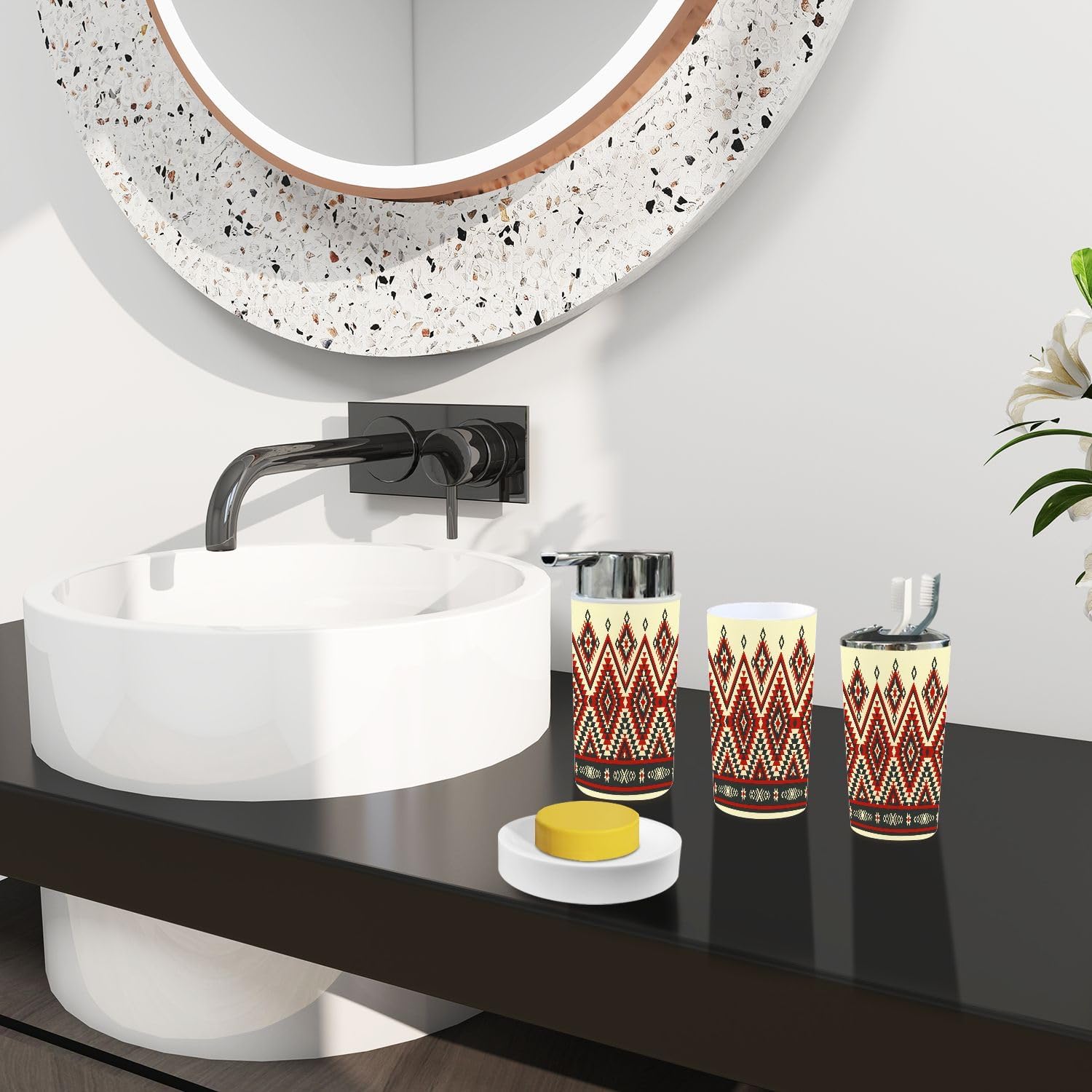 Boho Bathroom Accessory Set 6 Piece Native American Design