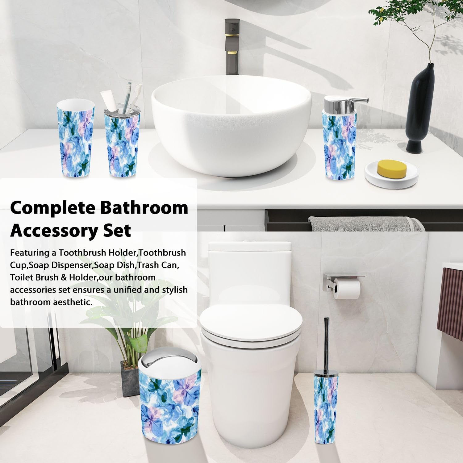 Boho Abstract Bathroom Accessory Set 6 Piece 1