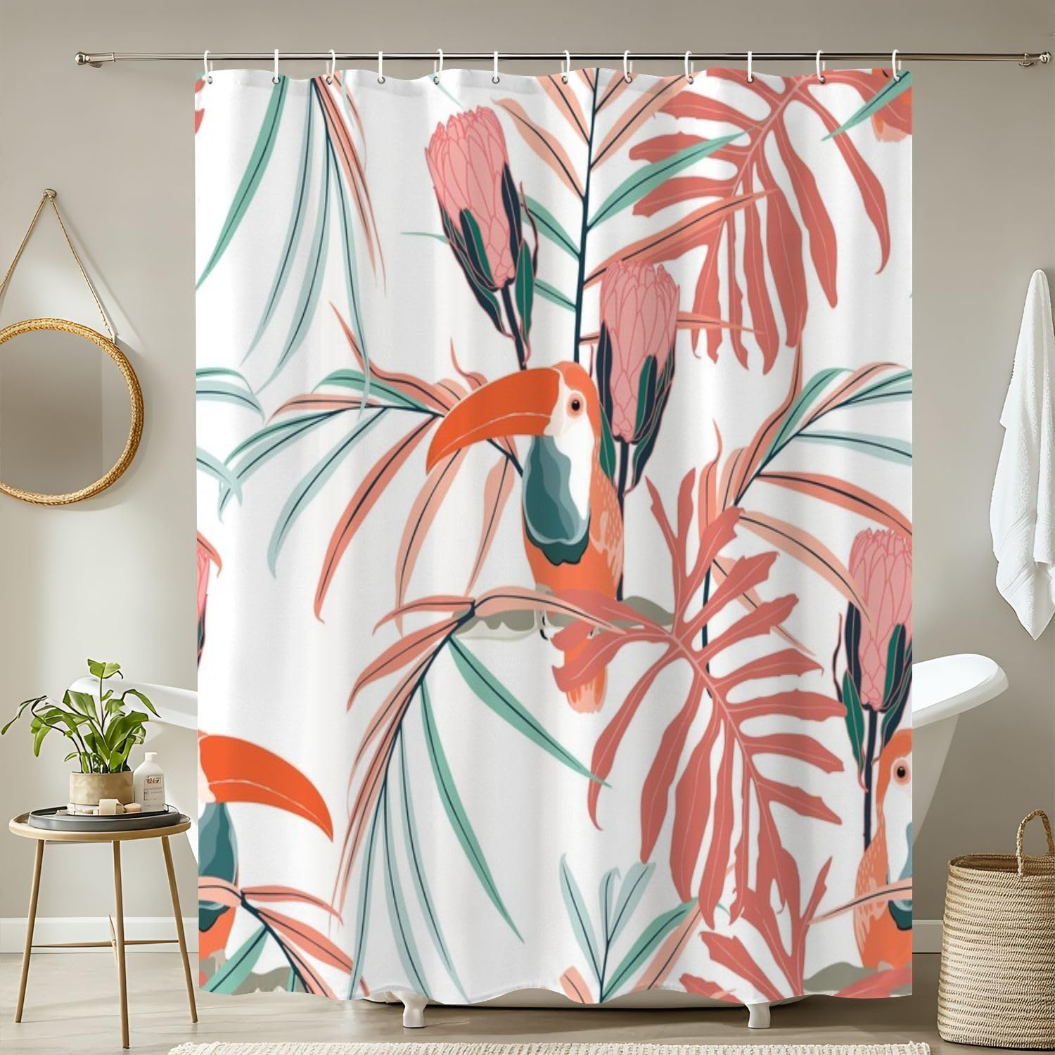 JCOOKLOFTS 4 Piece Shower Curtain Set with Rugs 1