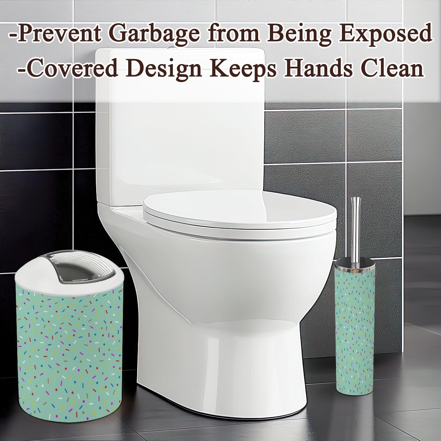 Stylish 6-Piece Bathroom Accessories Set with Blue Donut Glaze Design