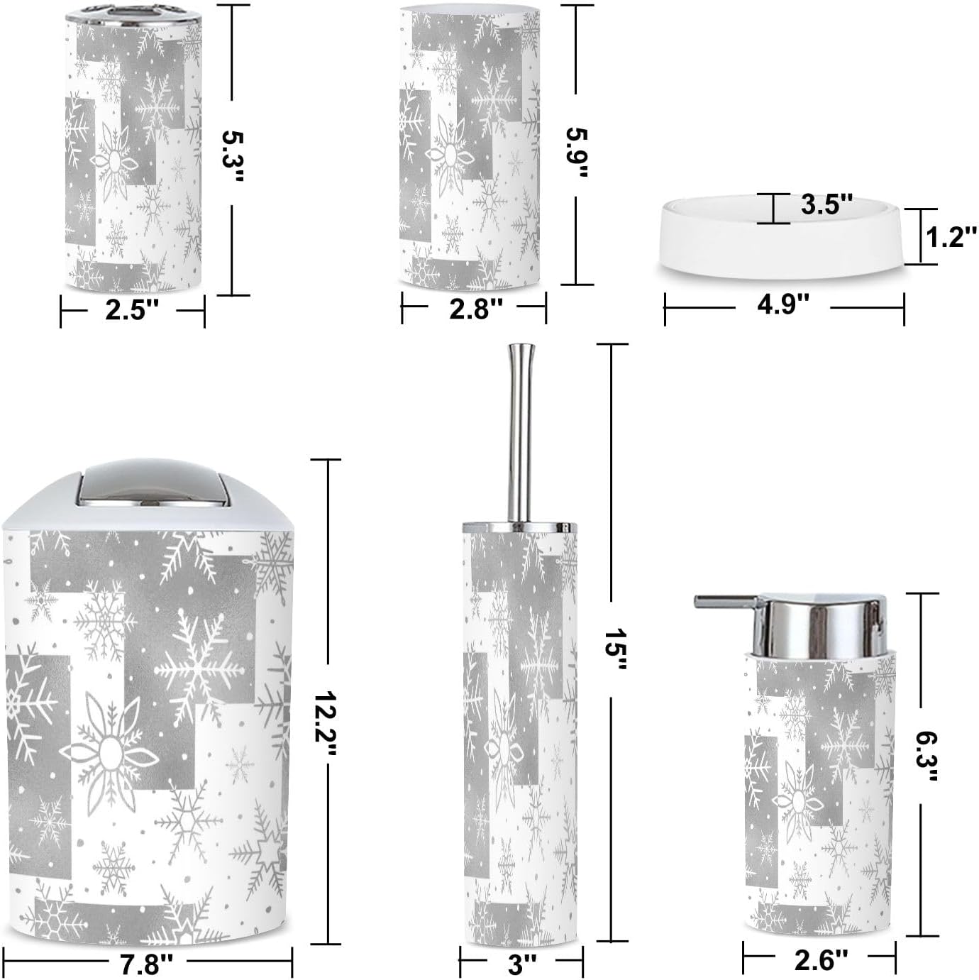 6-Piece Bathroom Accessories Set with Snowflake Pattern