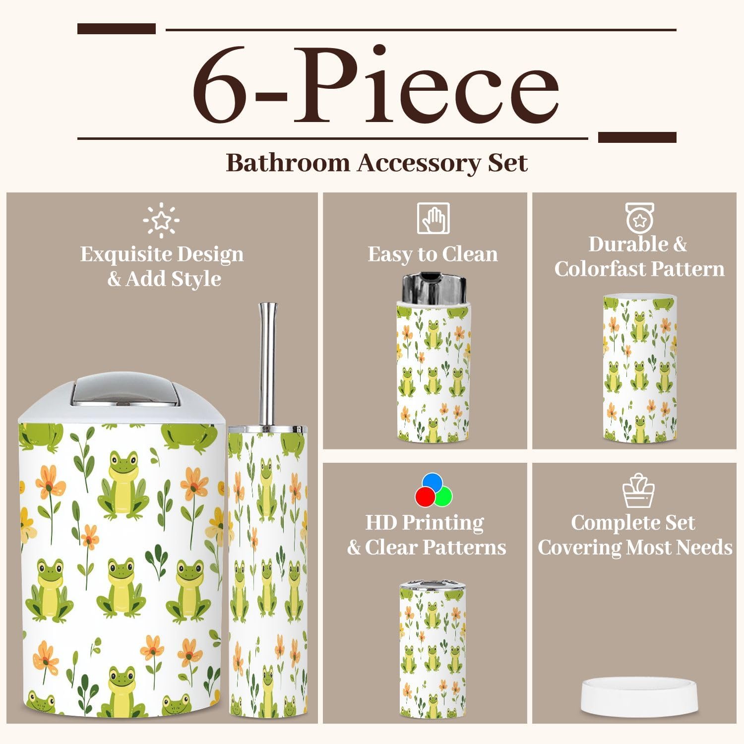 6 Piece Cute Frogs Bathroom Accessories Set