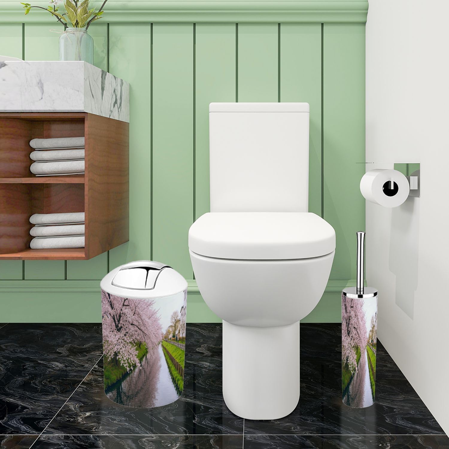 Boho Cherry Blossom Bathroom Accessory Set 6 Piece