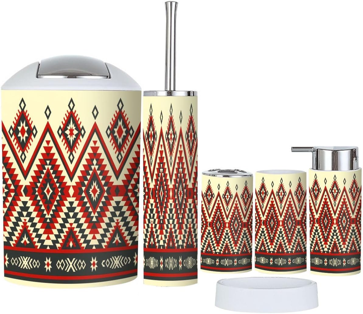 Boho Bathroom Accessory Set 6 Piece Native American Design