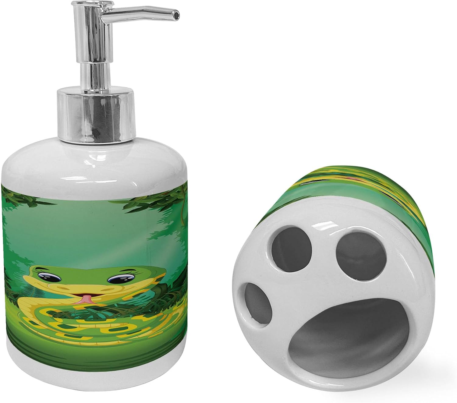Ambesonne Moss Green Soap Dispenser Toothbrush Holder Set