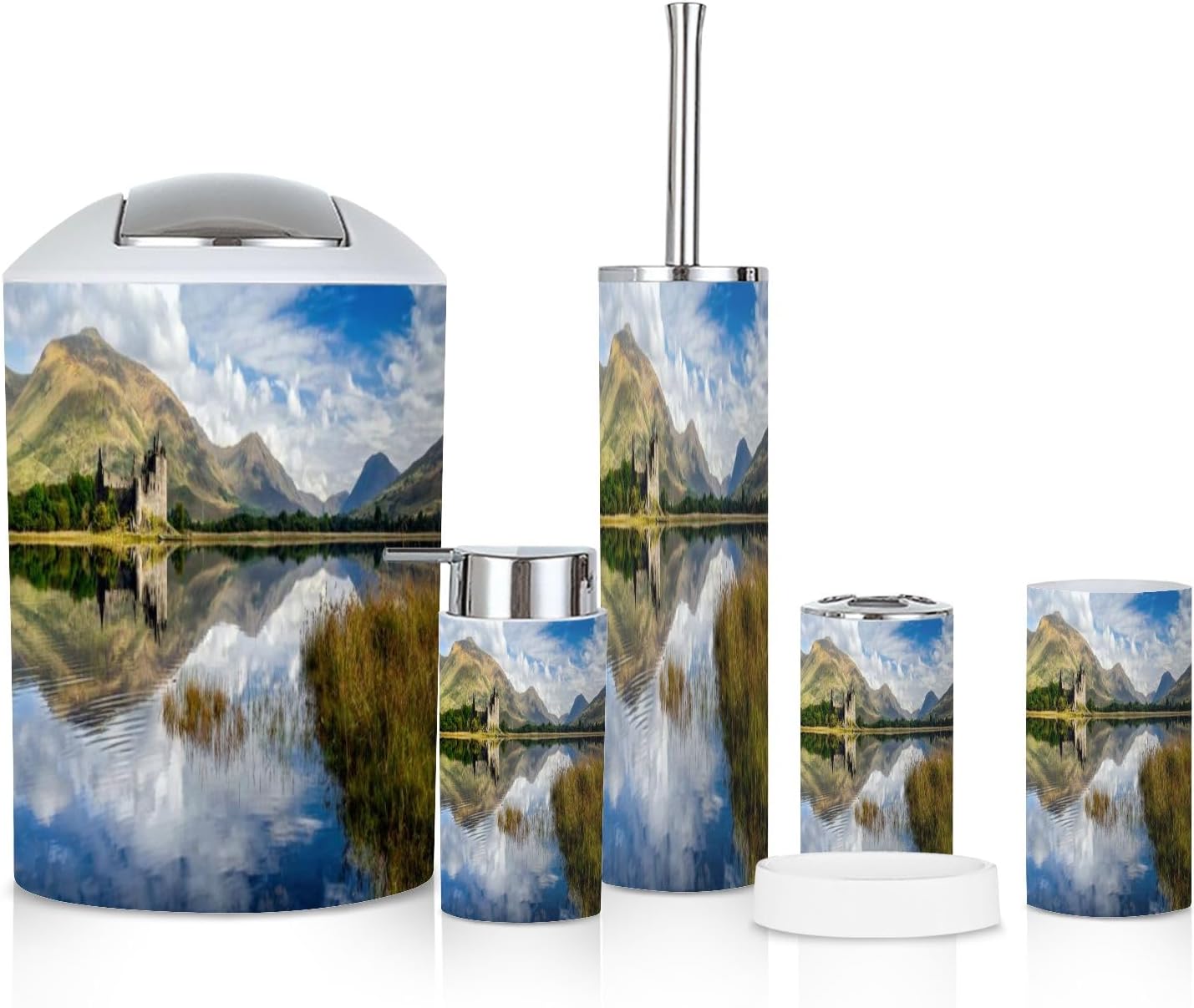 6-Piece Bathroom Accessories Set with Boho Decor