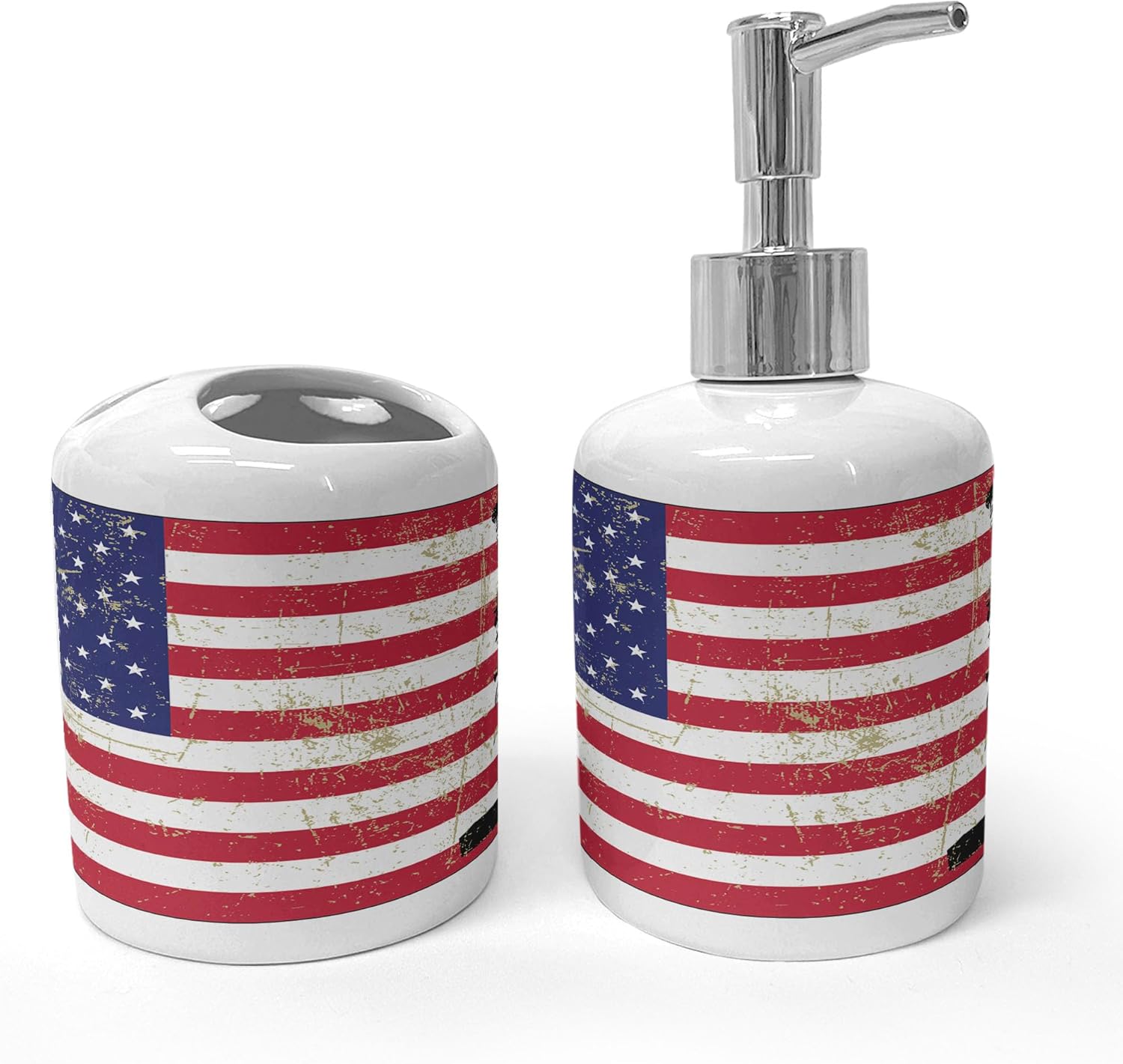 Ambesonne Ceramic Soap Dispenser Toothbrush Holder Set Dark Coral White