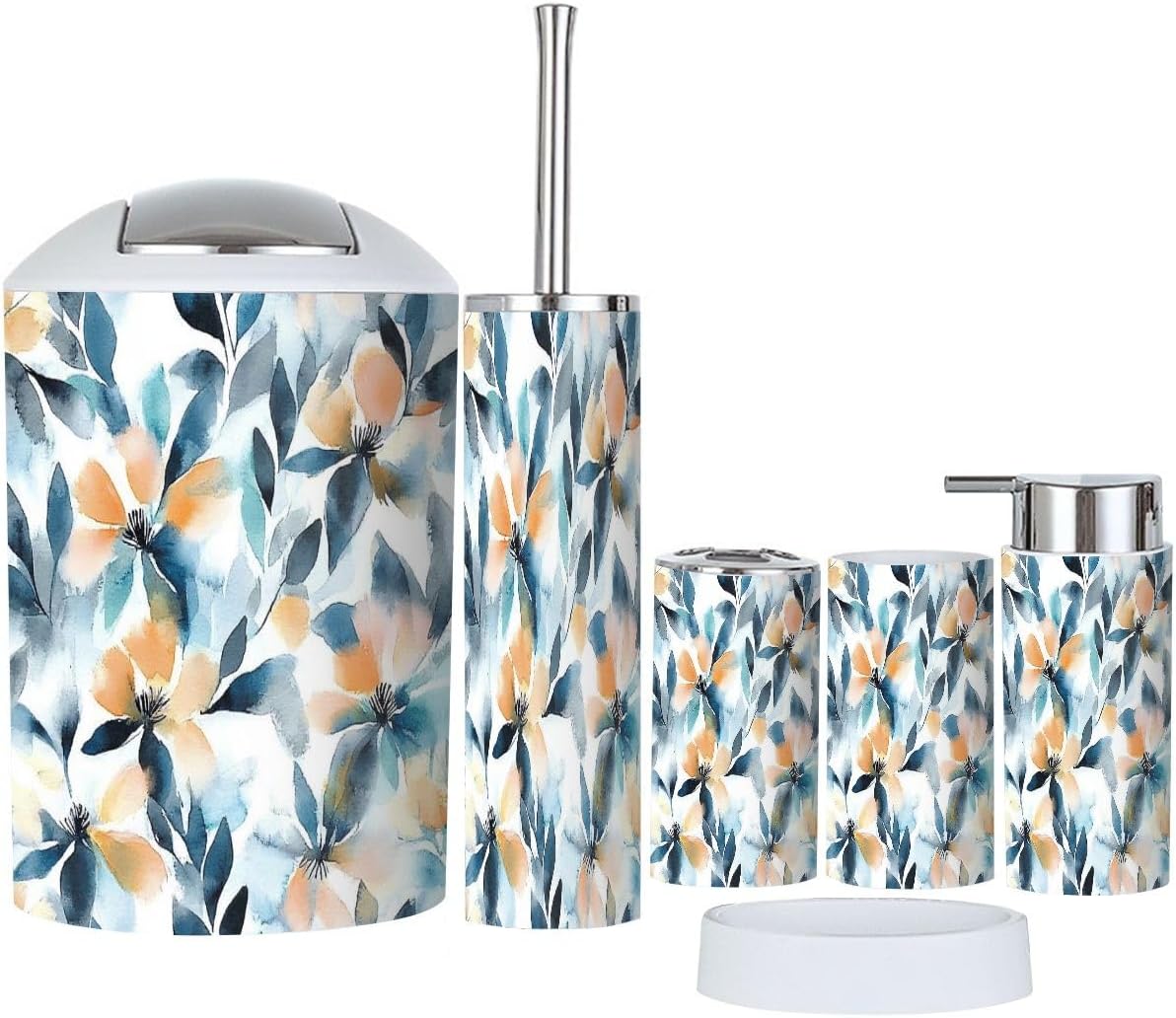 Boho Autumn Flowers Bathroom Accessory Set 6 Piece
