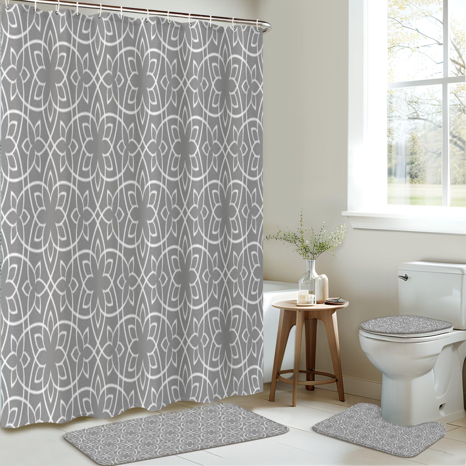 4 Piece JCOOKLOFTS Shower Set with Rugs Mats and Covers