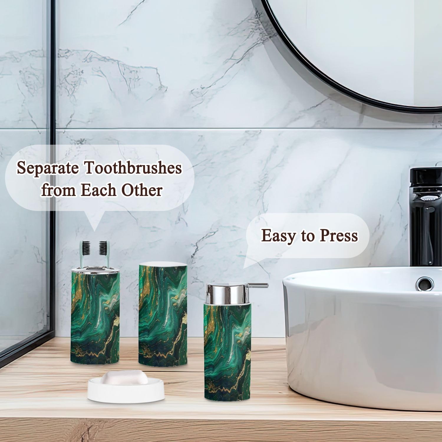 6 Piece Green Marble Bathroom Accessories Set