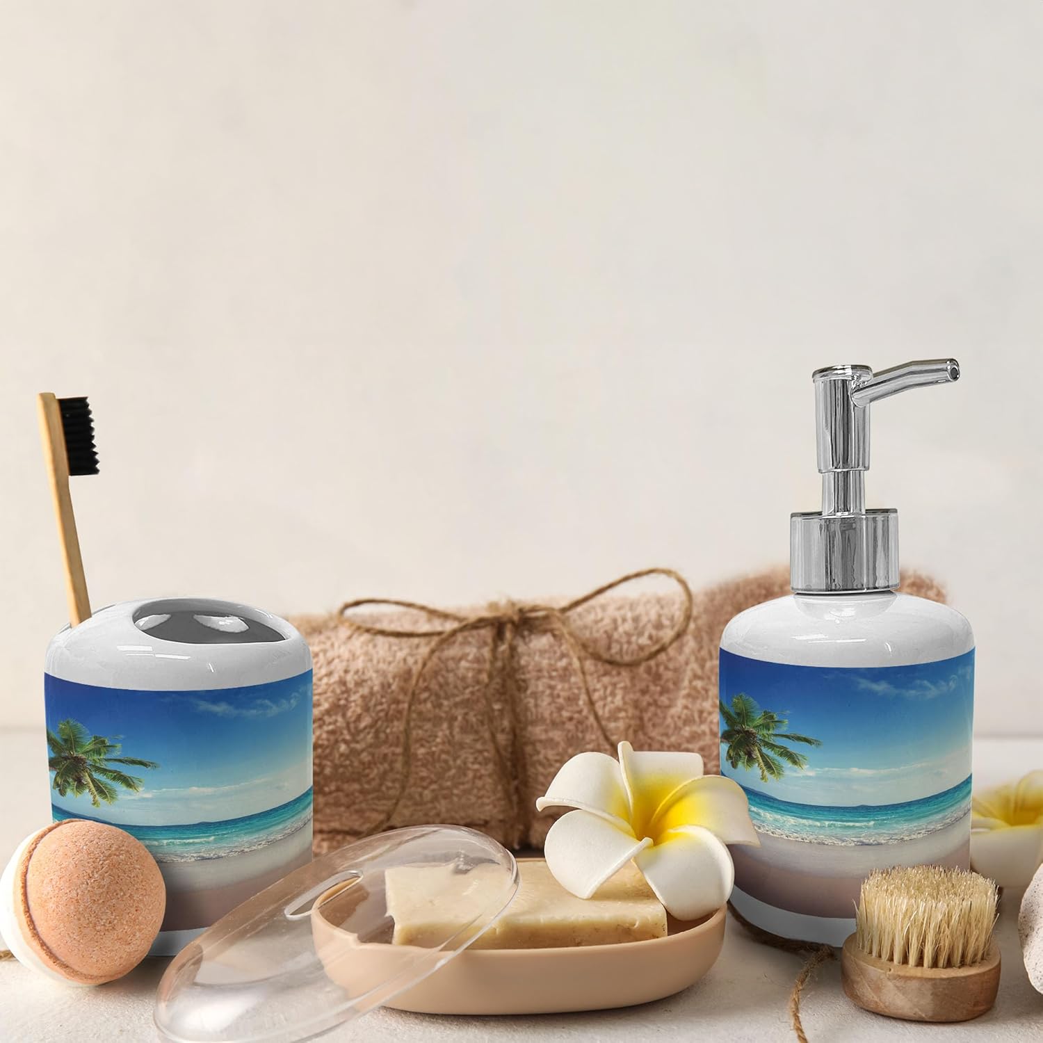 Ambesonne Seashore Soap Toothbrush Holder Set 2 Pcs Ceramic