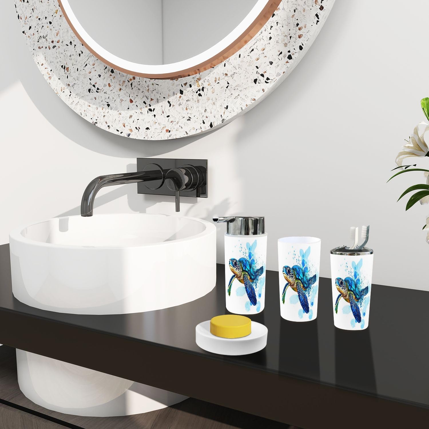 Boho Sea Turtle Bathroom Accessory Set 6 Piece