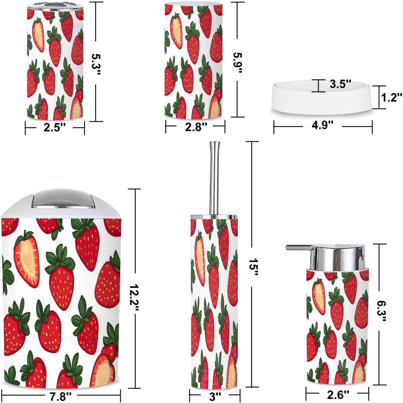6-Piece Bathroom Accessories Set with Fresh Strawberry Pattern