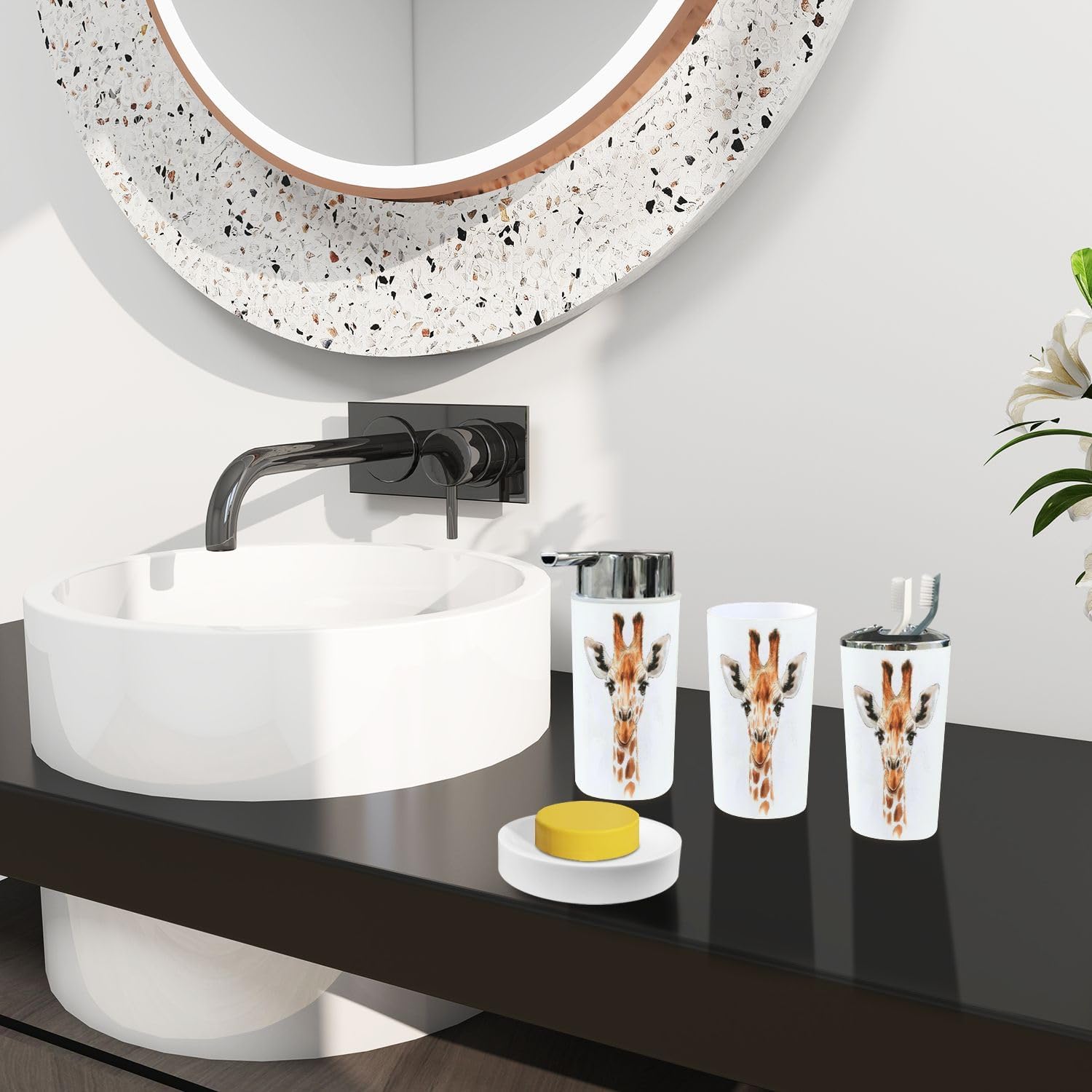 Boho Giraffe Bathroom Accessory Set 6 Piece