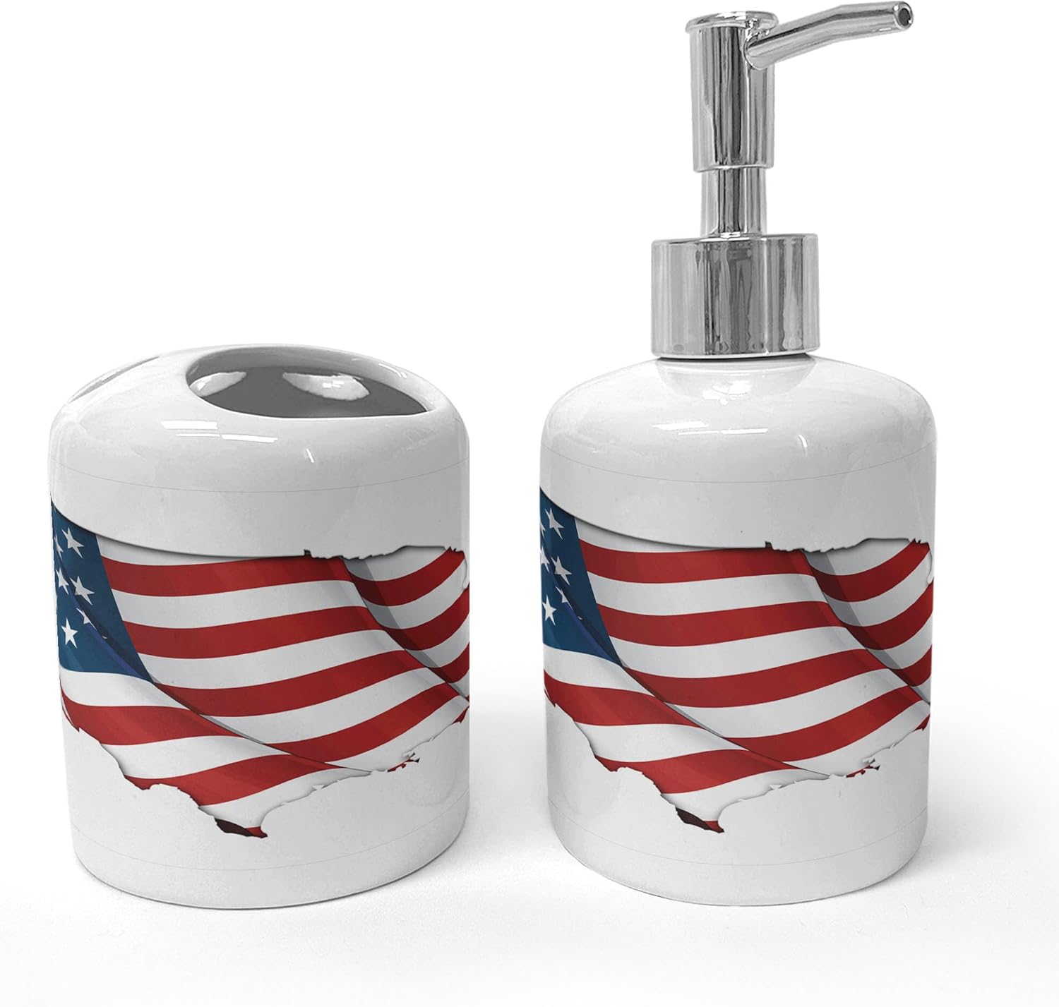 Ambesonne World Map Soap Dispenser Toothbrush Holder Set