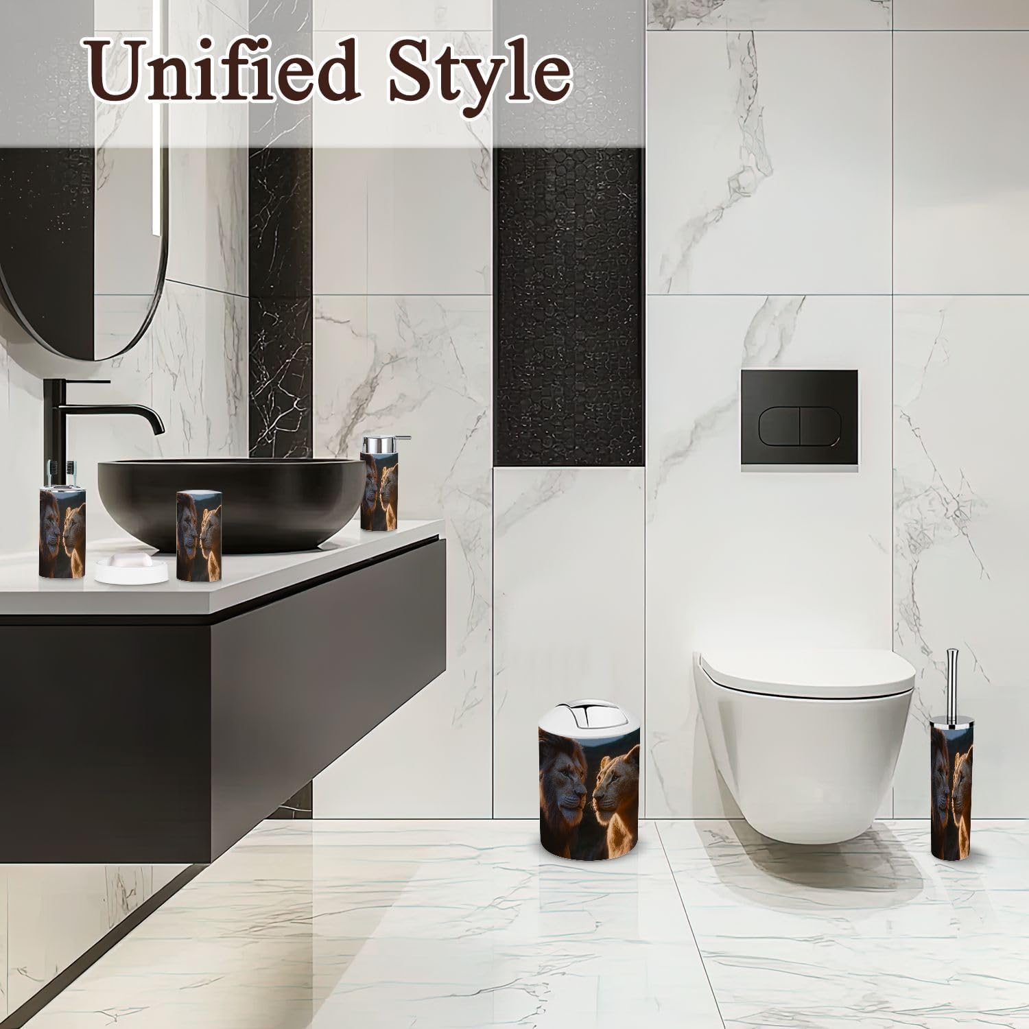 6-Piece Bathroom Accessories Set with Majestic Lions