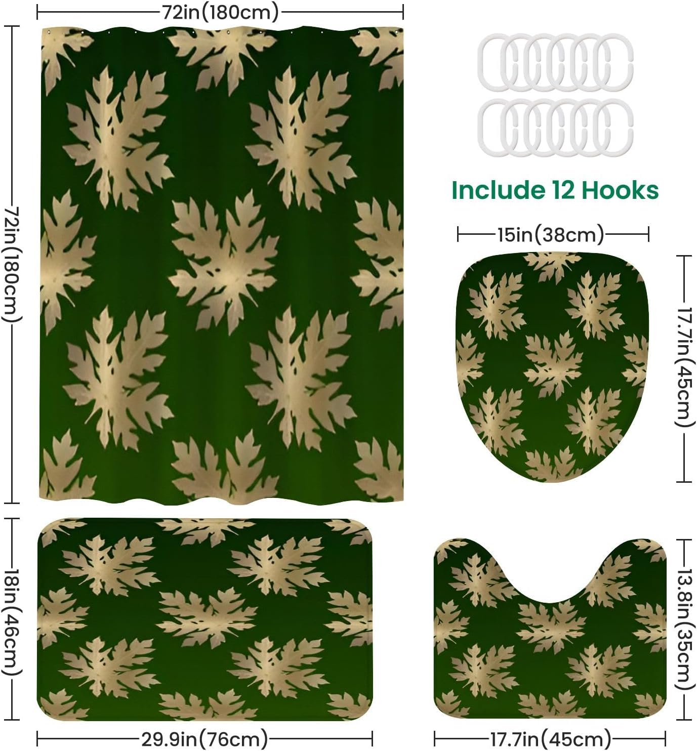 4 Piece Shower Curtain Set with Rugs and Accessories