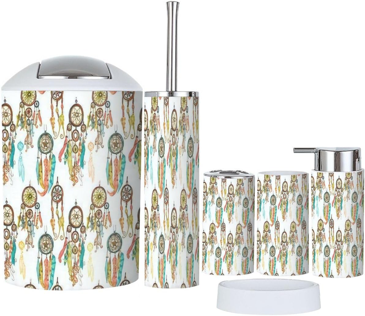 Bathroom Accessories Set 6 Pcs White Dream Catchers Toothbrush Holder