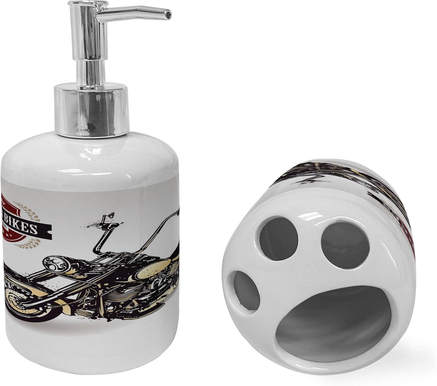 Ambesonne Ceramic Soap Dispenser Toothbrush Holder Set Black Beige