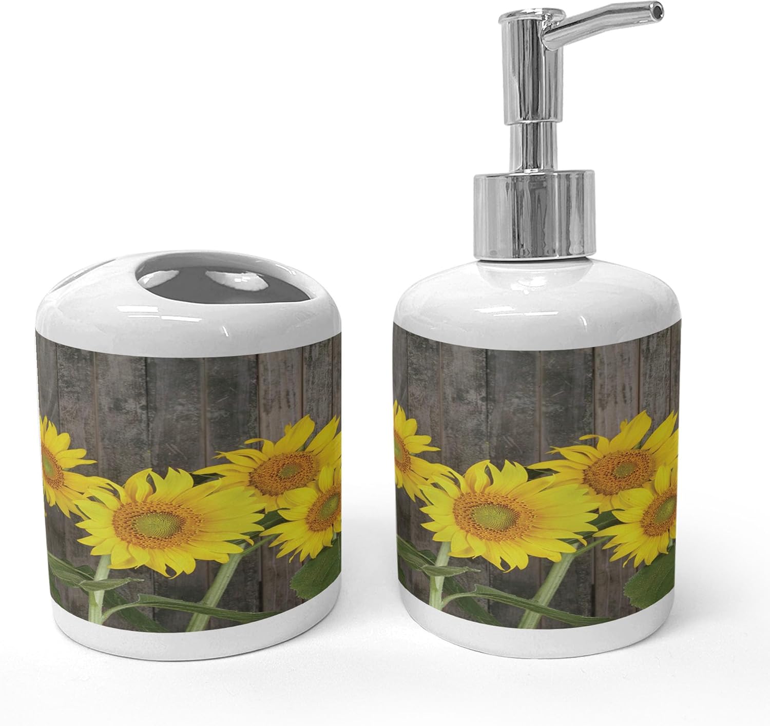 Ambesonne Ceramic Soap Dispenser Toothbrush Holder Set