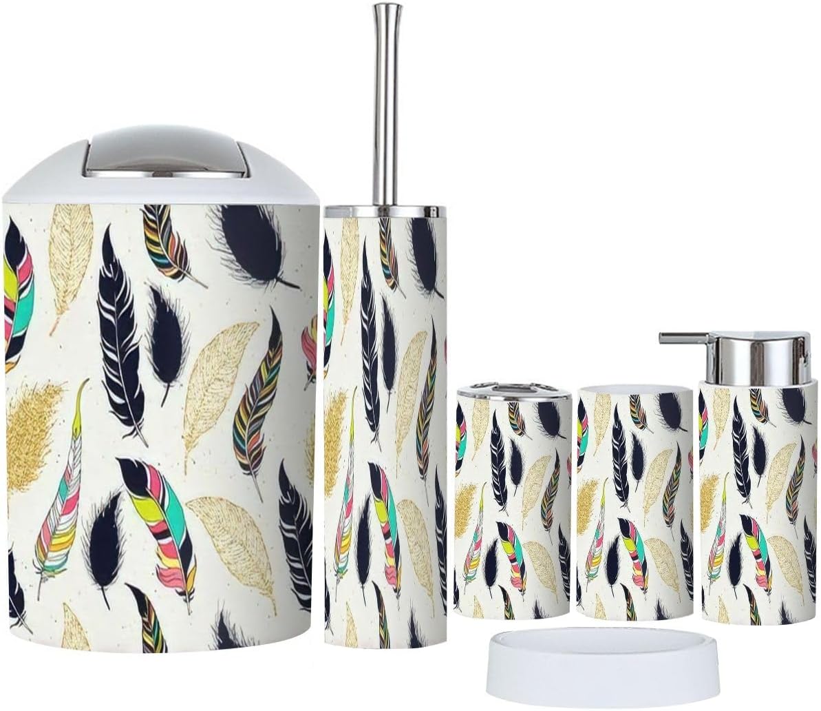 Bathroom Accessories Set 6 Pcs Feather Tribal Design