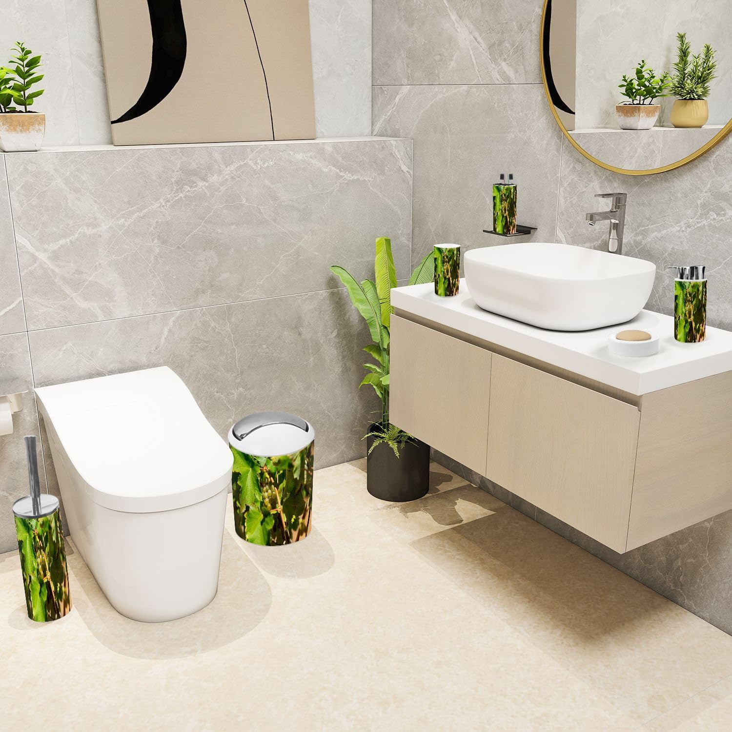 6 Piece Bathroom Accessories Set in Ripe White Grapes