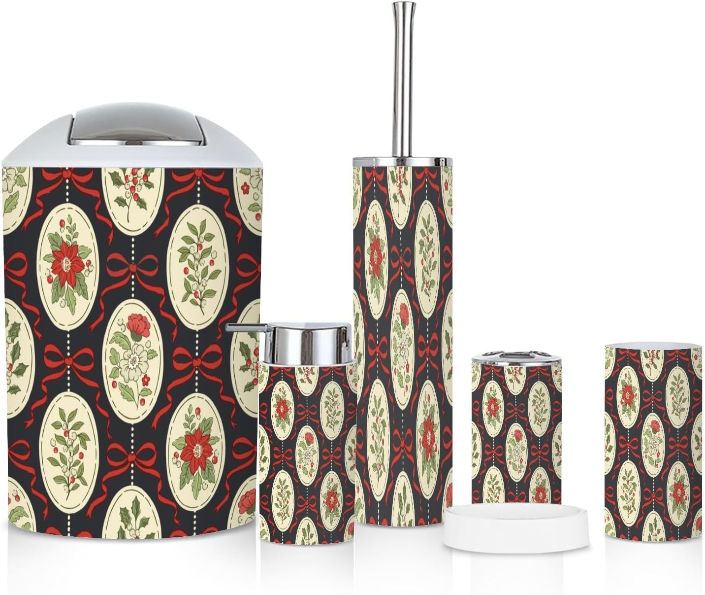 Retro Christmas Floral Cameos Bathroom Accessories Set