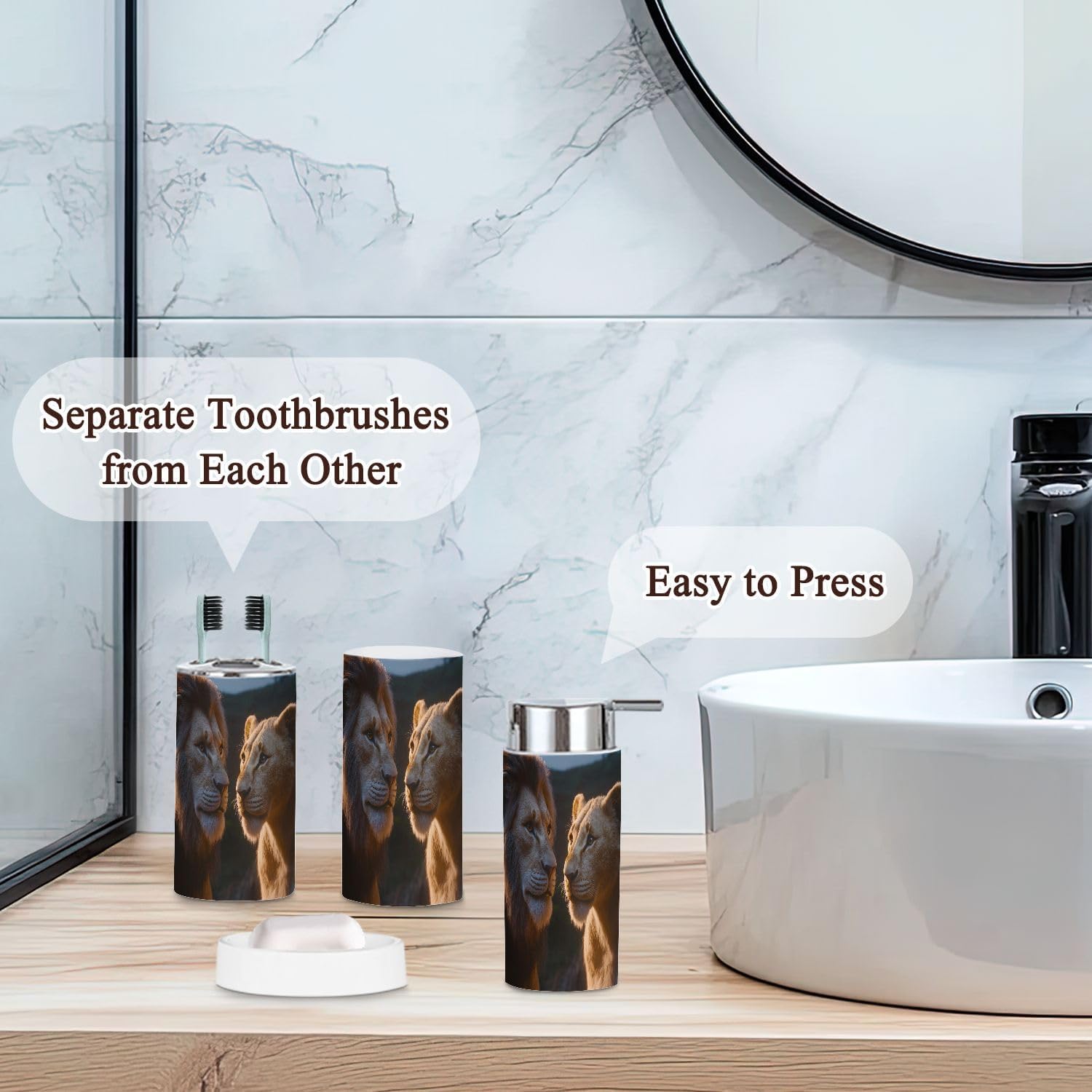 6-Piece Bathroom Accessories Set with Majestic Lions