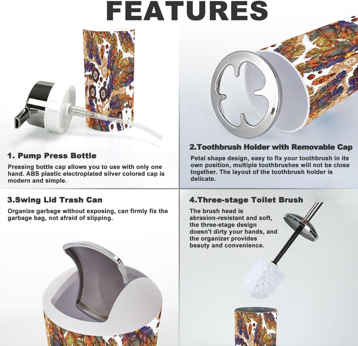 6 Piece Bathroom Accessories Set with Trash Can 1