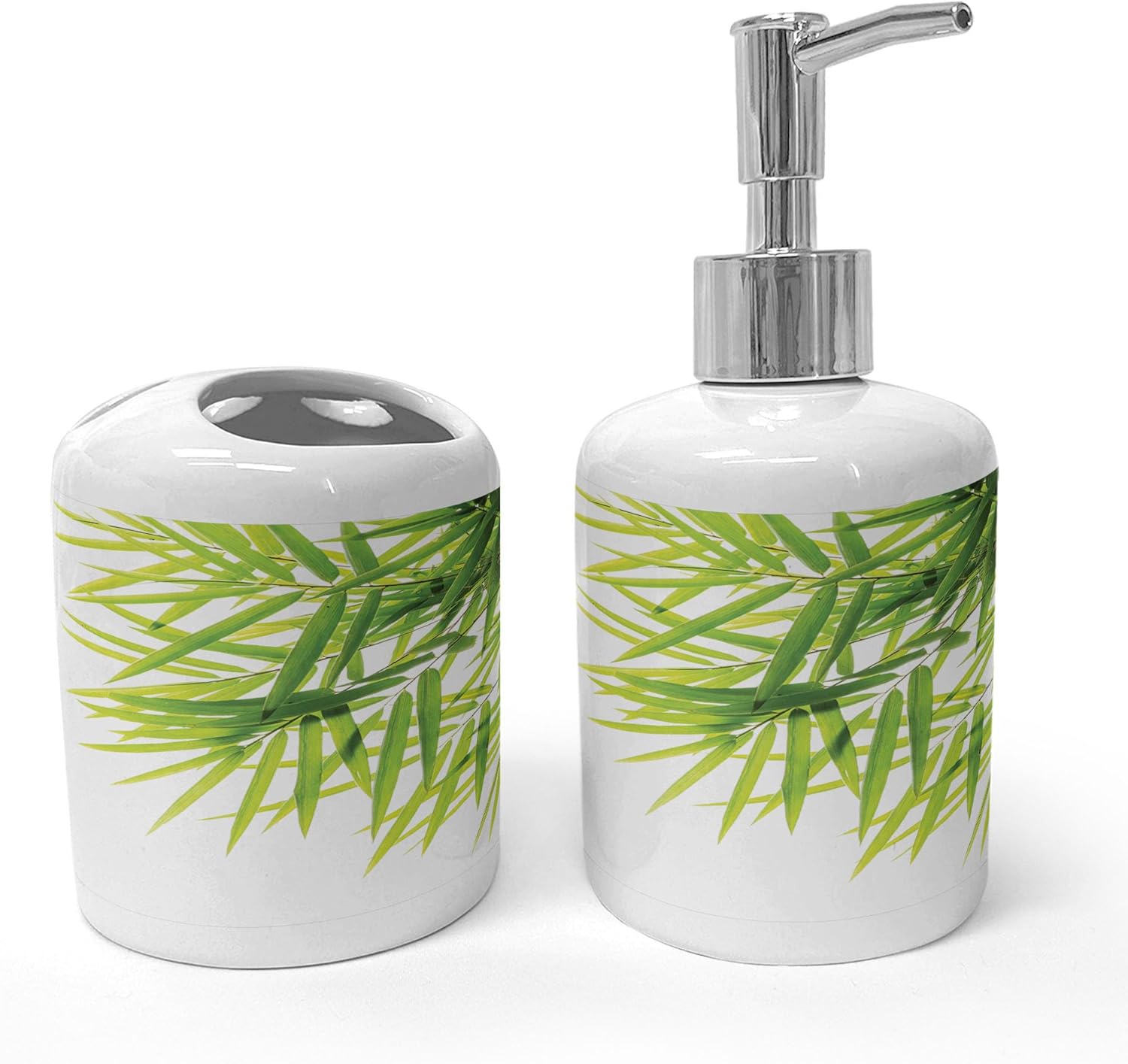 Ambesonne Asian Themed Soap Dispenser Toothbrush Holder Set