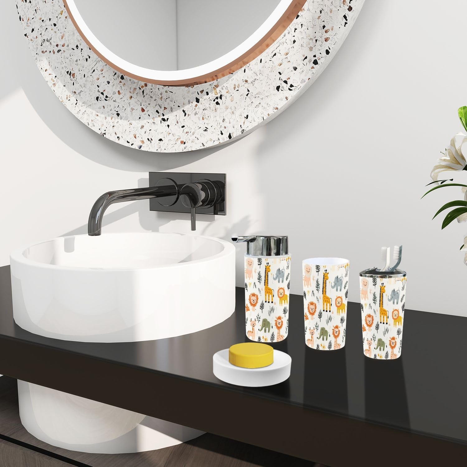 Boho Bathroom Accessory Set 6 Piece Wild Animals