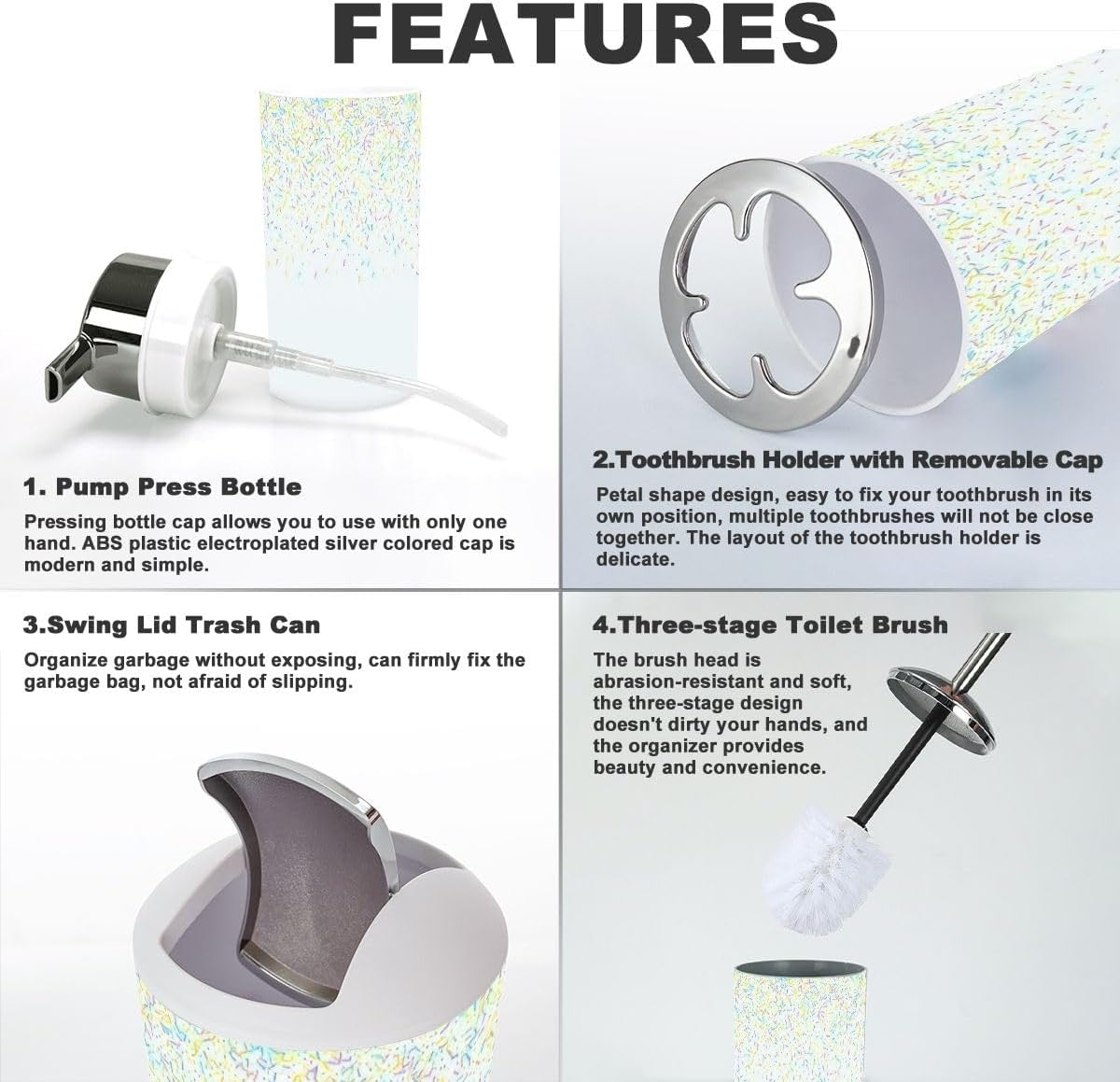 6 Piece Bathroom Accessories Set with White Chocolate Glaze Design