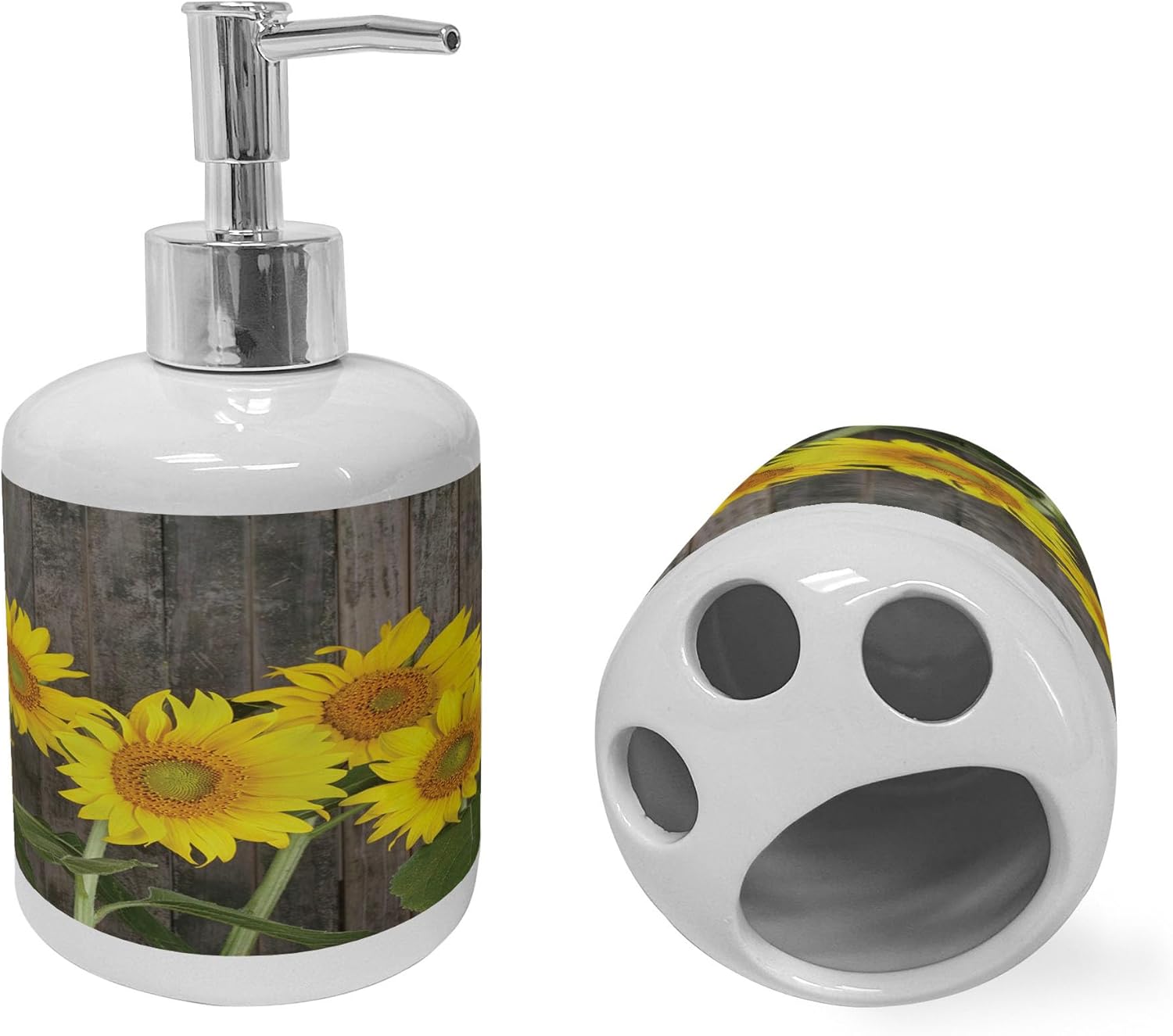 Ambesonne Ceramic Soap Dispenser Toothbrush Holder Set