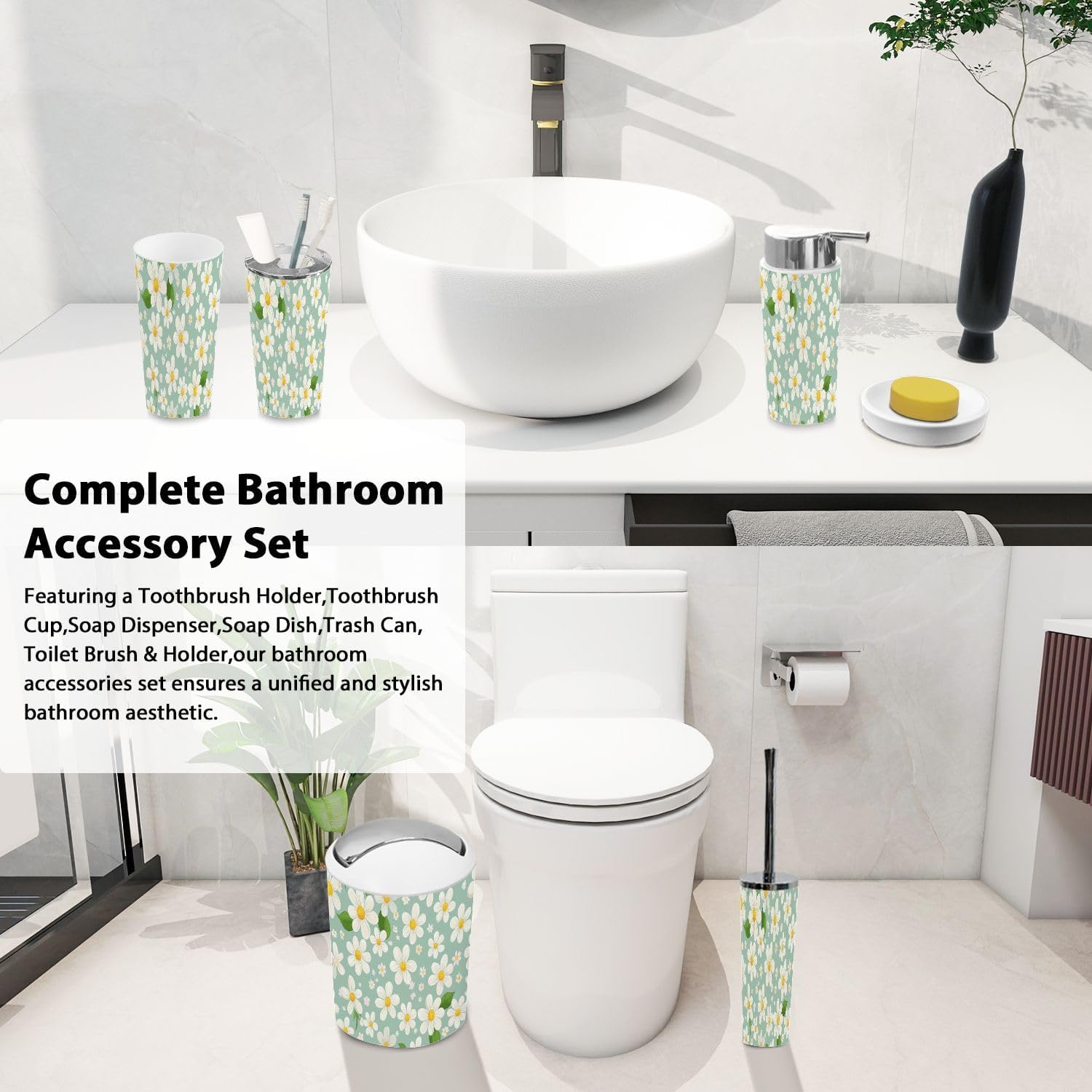 Boho Style Bathroom Accessories Set 6 Piece