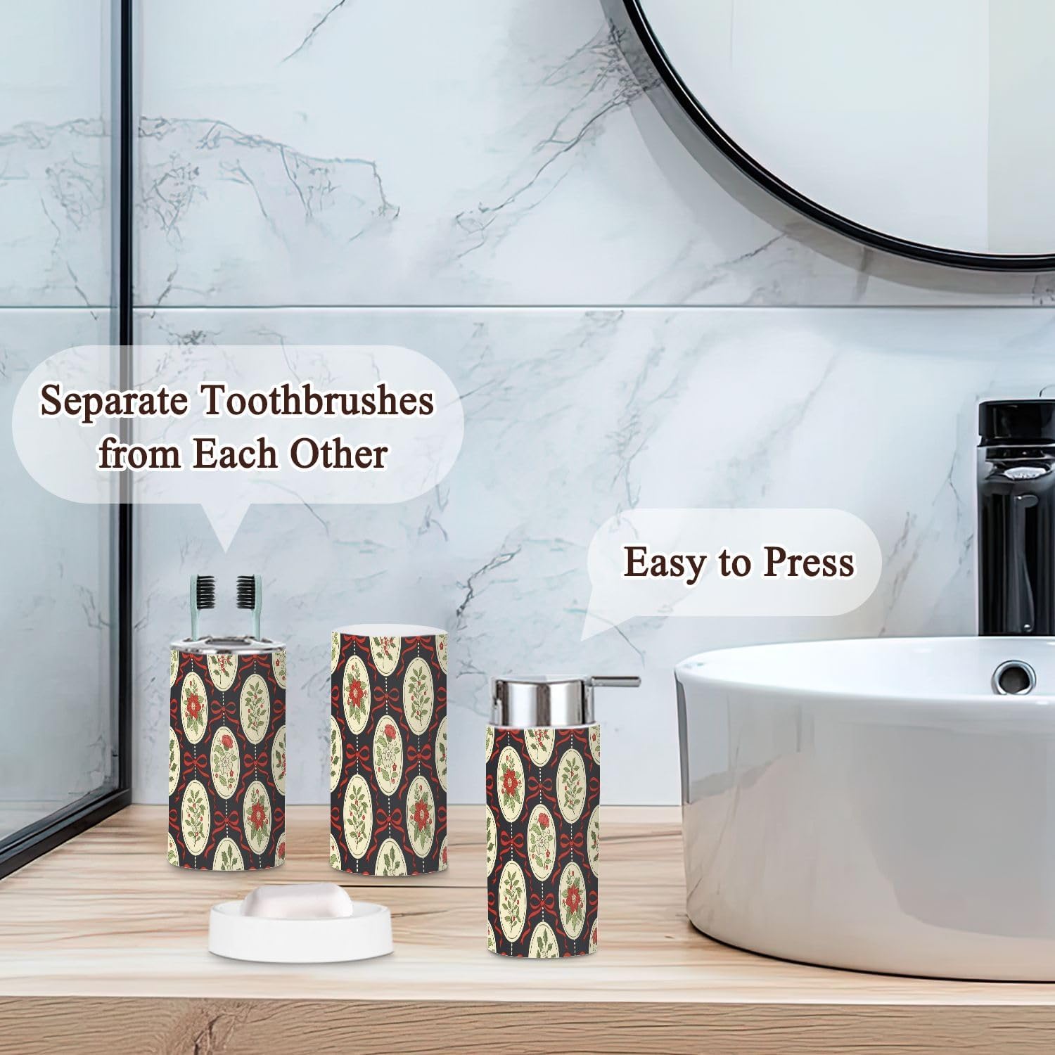 Retro Christmas Floral Cameos Bathroom Accessories Set
